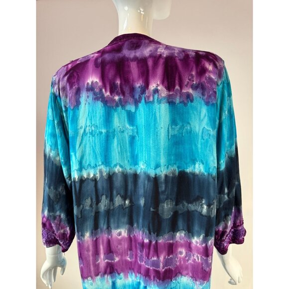 Vintage Indian Tropical Fashion Tie-Dye Tunic Top One Size 100% Rayon Embroidere - Picture 10 of 16